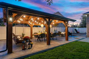 View of patio terrace at dusk