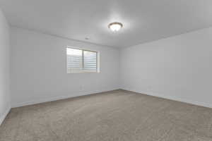 Spare room featuring carpet and a textured ceiling