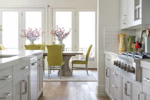 Dining area featuring light hardwood / wood-style floors and sink