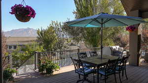 Wooden deck with a mountain view