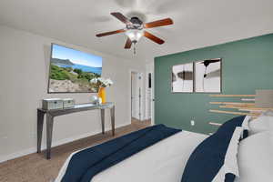 Bedroom with carpet floors and ceiling fan