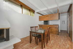 Dining room with fireplace