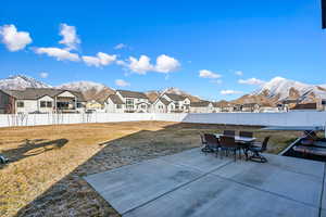 View of patio featuring a mountain view