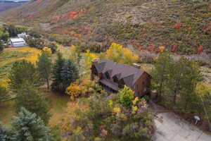 Drone / aerial view with a mountain view