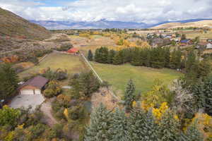 Birds eye view of property with a mountain view