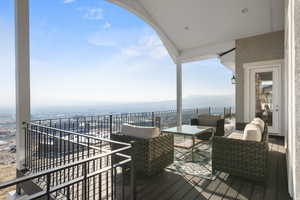 Deck off the Living Room and Kitchen. Can see across Utah Lake down to past Provo