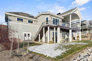 Rear view of property. Bottom left doors lead to flex room