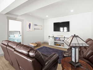 Living room with light wood-type flooring