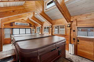 Interior of custom cedar lined pool house