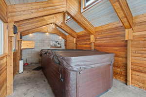 Interior of custom cedar lined pool house