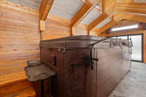 Interior of custom cedar lined pool house