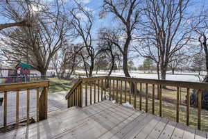 View of snow covered deck