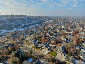 Aerial view featuring a mountain view