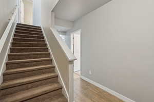 Stairs with hardwood / wood-style floors