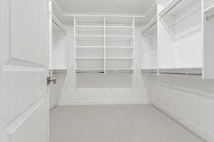 Spacious closet featuring carpet