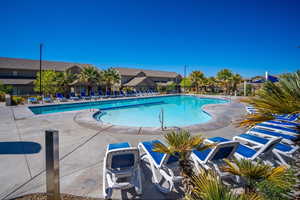 View of swimming pool featuring a patio