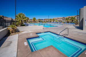 View of swimming pool featuring a patio