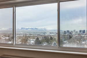 View of water feature with a mountain view