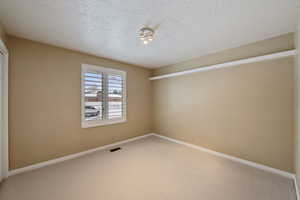 Bedroom 3 featuring carpet flooring and a textured ceiling