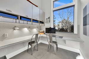 Office featuring built in desk