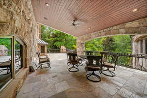 View of patio with ceiling fan