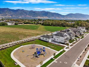 Drone / aerial view with a mountain view