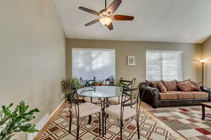 Dining area featuring ceiling fan