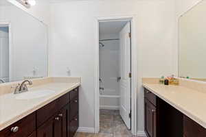 Bathroom with vanity and shower / bath combination