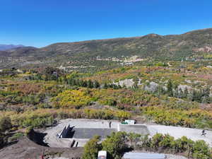 Birds eye view of property with a mountain view