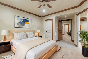 Virtually staged basement bedroom