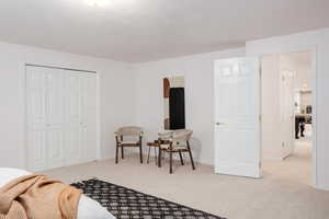 Sitting room featuring light colored carpet