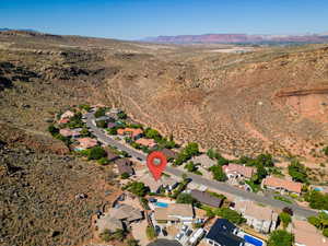 Drone / aerial view featuring a mountain view