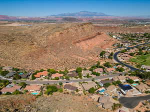 Aerial view featuring a mountain view