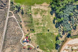 Bird's eye view with a rural view and a water view