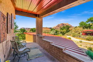 View of patio / terrace featuring a mountain view