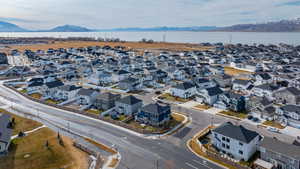 Aerial view featuring a water and mountain view