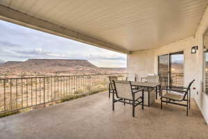 View of patio / terrace featuring a mountain view