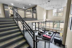 Stairway with tile patterned floors