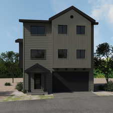 Exterior rendering showing option of all painted siding. May have the timeline to add optional stone upgrade.