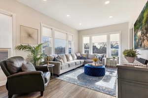 Living room featuring hardwood / wood-style flooring