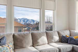 Living room with a mountain view