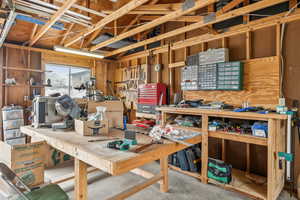 Oversized, heated garage with workshop