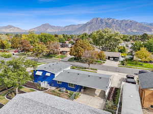 Aerial view featuring mountain views