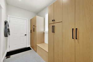 Interior space featuring penny tile patterned floors