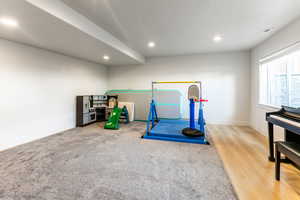 Family room featuring hardwood / wood-style floors