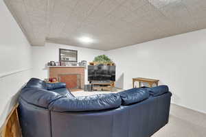 Living room featuring carpet flooring