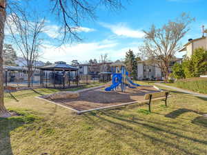 View of play area with a gazebo