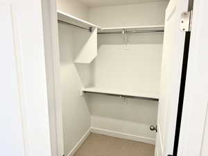 Spacious closet with light colored carpet