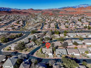 Drone / aerial view with a mountain view