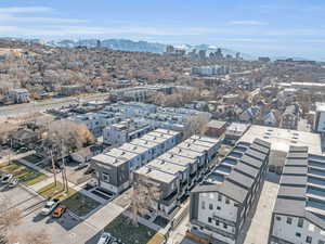 Drone / aerial view featuring a mountain view